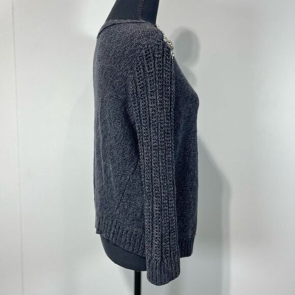American Eagle Embellished Shoulder Zip Cardigan Sweater Sz S Women’s Grey - Picture 3 of 14